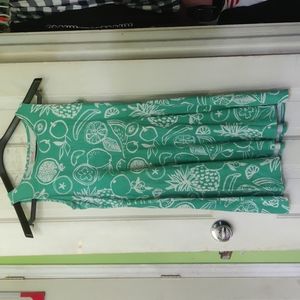 teal fruit print sleeveless dress